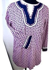 Talbots Tunic Top Womens Size M Blue Pink Floral Work wear Casual Long Sleeves picture