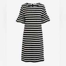 🆕 J Crew Dress with Ruffle / Flutter Sleeves - Black & White Striped picture