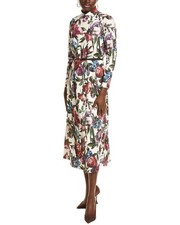 Anne Klein Mock Neck Printed Belted Midi Dress Women's XL Pink Tint Multi L/S picture