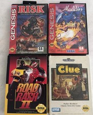 Aladdin, Risk, Clue And Road Rash II Lot of 4 Vintage Sega Genesis Video Games picture