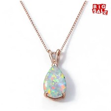 Stunning Teardrop Fire Gold Plated Necklace Opal Pendant Rose October Birthston picture