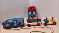 Vintage Wooden Patriotic Pull Toy Train And Charlie Mailbox Letter Lot Bundle picture