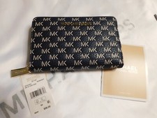 NWT AUTHENTIC MICHAL KORS SMALL NAVY/BROWN  ZA CARD CASE $98   *FREE SHIP picture