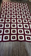 VTG Granny SQUARES Afghan HANDMADE Crochet BLANKET 110