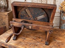 Rare Antique Triple Bean Slicer Hand Crank Cutter  Tiger Oak Kitchen Decor picture
