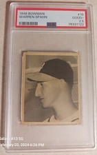 1948 Bowman Warren Spahn Number 18 PSA Grading Good+ 2.5 picture