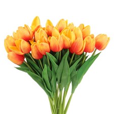 24Pcs Fake Tulips Artificial Flowers PU Artificial Tulips Real Touch Orange picture