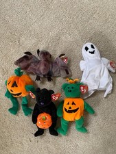 Vintage Ty Beanie Baby Halloween Lot of 5 -Halloween Deco Bear Bat Pumpkin Ghost picture