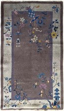 4X7 Antique Art Deco Chinese Rug Vase Purple Worn 122cm x 203cm C.1920 picture