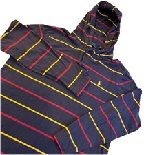 Vintage Polo Ralph Lauren Blue Red Yellow Stripe Long Slv TshirtHoodie Men's M picture
