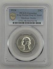 1934-P 25¢ US Silver Washington Quarter “Medium Motto” • PCGS AU DETAILS picture