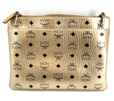 Authentic MCM Metallic Visetos Crossbody Pouch Berline Gold picture