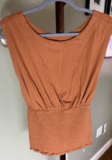 Pilcro Anthropologie Top Womens S Rust Orange Smocked Waist Sleeveless Blouse picture