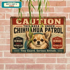 Beware Area Patrolled by Long Haired Dachshund Guard Dog Notice Metal Sign 8x12 picture