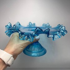 1900 Antique Imperial Art Glass Candy Dish Fruit Bowl Turquoise Glass Maltsev picture