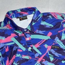 Yatta Golf Jersey Polo Mens Medium Performance Stretch Abstract Art Retro picture