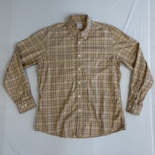 Brooks Brothers Regent Fit Shirt L Tan Windowpane Plaid Non-Iron picture