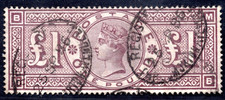 Uk Gb 1884 Queen Victoria �1.00 Sc. #110 S.G. #185 Used Neat Perfs & Cancels picture