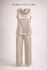 Worth New York Gray Silk Top & Trouser Set Size 10/12 Elegant Minimalist Luxury picture
