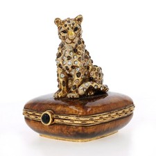 Jay Strongwater Sitting Leopard Trinket Box - Rhinestone Enamel Big Cat picture