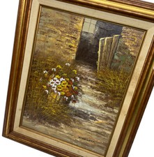 Chadwick Original Oil Painting Framed Floral Bucket of Flowers Canvas Art 21x17 picture