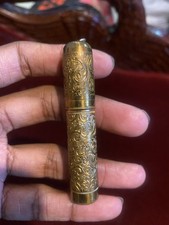 Antique Original Gold-Tone Etched Floral Metal Needle Case Pre-1930 picture
