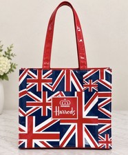 Harrods London Union Jack Glossy Tote Bag – Excellent Condition picture
