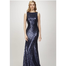 THEIA Navy Blue Sequin Mermaid Gown Formal Evening Prom Dress Size 0 picture