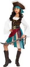 Girls Pirate Captain Costume Kids Caribbean Buccaneer Dress & Hat 4 - 14 Yrs picture