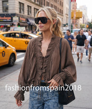 ZARA NEW WOMAN ZW COLLECTION RUCHED BLOUSE OBE SIZE: M BROWN 2488/202/700 picture