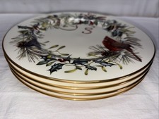 Lenox Winter Greetings 8¼” Salad Plates Set of 4 Catherine McClung 1995 USA picture