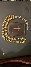 Vintage Baltic Butterscotch Amber Rosary Pope Ioannes Roma Papal Medal Cross picture