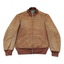 1960s Vintage Italian Heavy Cotton Beige Lined Bomber Jacket Cropped Riri Zip S  picture