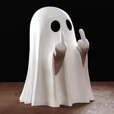 Halloween Middle Finger Ghost Figurine Freestanding Plastic White Black picture