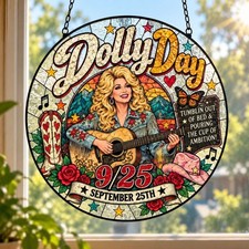 Dolly Day Stained Glass Suncatcher Retro 9 to 5 Country Music Cowgirl Gift picture