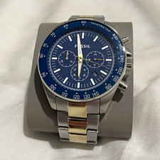 NWT Fossil BQ2266 Chronograph Blue Dial Two-Tone Stainless Steel Watch - Box picture