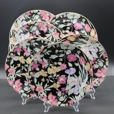 Vintage Bloomingdale's Garden Pleasures Salad Plates Black Floral Japan Set of 6 picture
