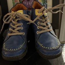 Men's Blue Leather High-Top Lace-Up Sneakers EU 40 US 8 Yellow Gray picture
