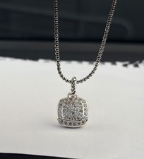 David'Yurman 14mm Sterling Silver Pave Diamond Pendant Necklace 18-20 inches picture