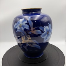 Vintage Japanese Fukagawa Seiji Blue Colbat Porcelain Vase Signed 8” Tall picture