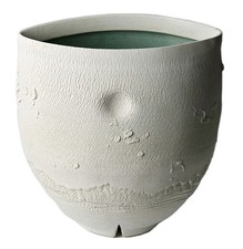 Signed Matt Allison  Studio Art Pottery Textured Porcelainous Crawl Glaze Vase picture