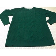 J. Jill Chenille Cable Knit Sweater Hunter Green Raglan Crew Neck Medium picture