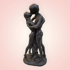Vintage African Stone Lovers Sculpture Kissing Couple 14