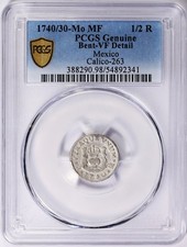 Mexico 1740/30-Mo MF Silver 1/2 Real KM-65 PCGS Genuine VF Details picture