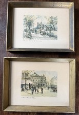 Vintage Lucien Delarue Paris Art Prints Pair #8 #11 Framed France 10.5x8 picture