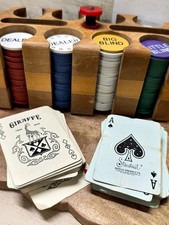 Vintage Wooden Poker Card Game Set with rare vintage cards. picture