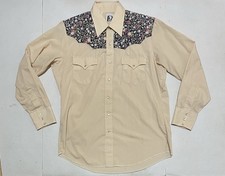 Karman Vintage Western Shirt Mens 17 35 Floral Yoke Pearl Snap Beige Cowboy picture