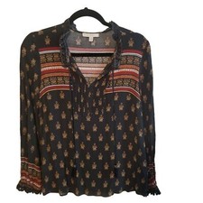 Pale Sky Womens Sz M Green Geometric Long Sleeve Blouse picture