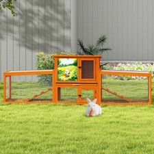 COZIWOW 94'' Wooden Rabbit Hutch Guinea Pig House 2-tier Chicken Coop Ramps New picture