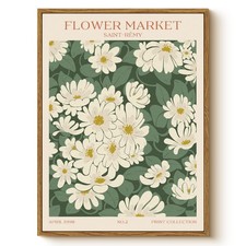 Vintage Daisy Flower Wall Art 12x16 - Boho Green Botanical Canvas Print, Retro A picture